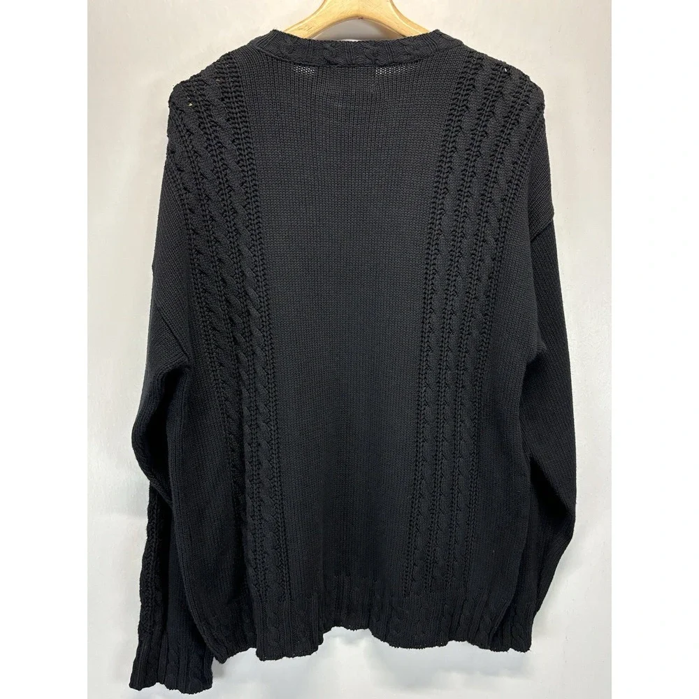 Vtg Hathaway Golf Sweater Sz Large Black Crest Oversized 90's Grandpa Crew Neck